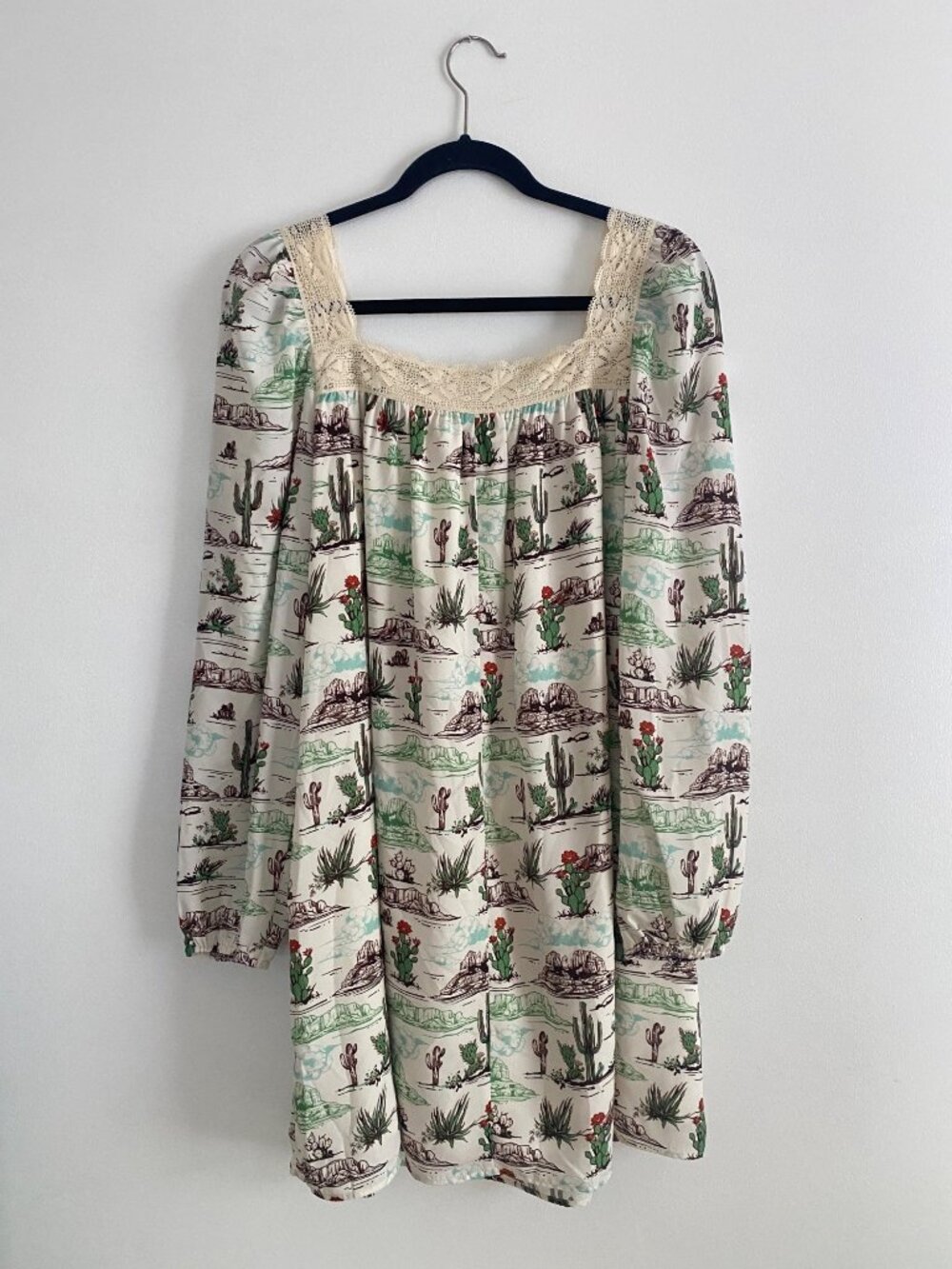 NWT Southwestern Print Boho Midi Dress Lightweight Square Neckline Size L - Picture 2 of 9